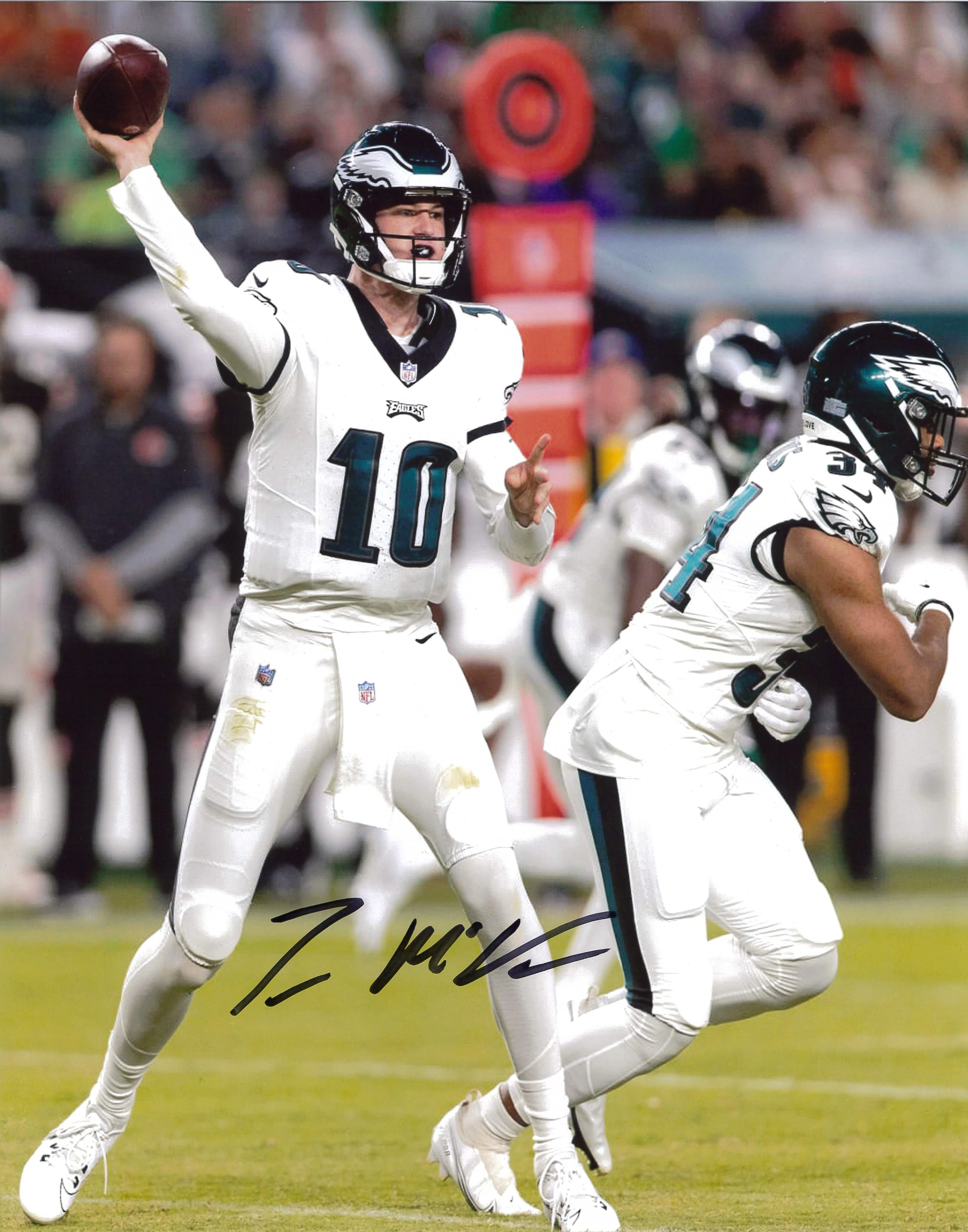 Tanner McKee in White Philadelphia Eagles Autographed 11" x 14" Football Photo