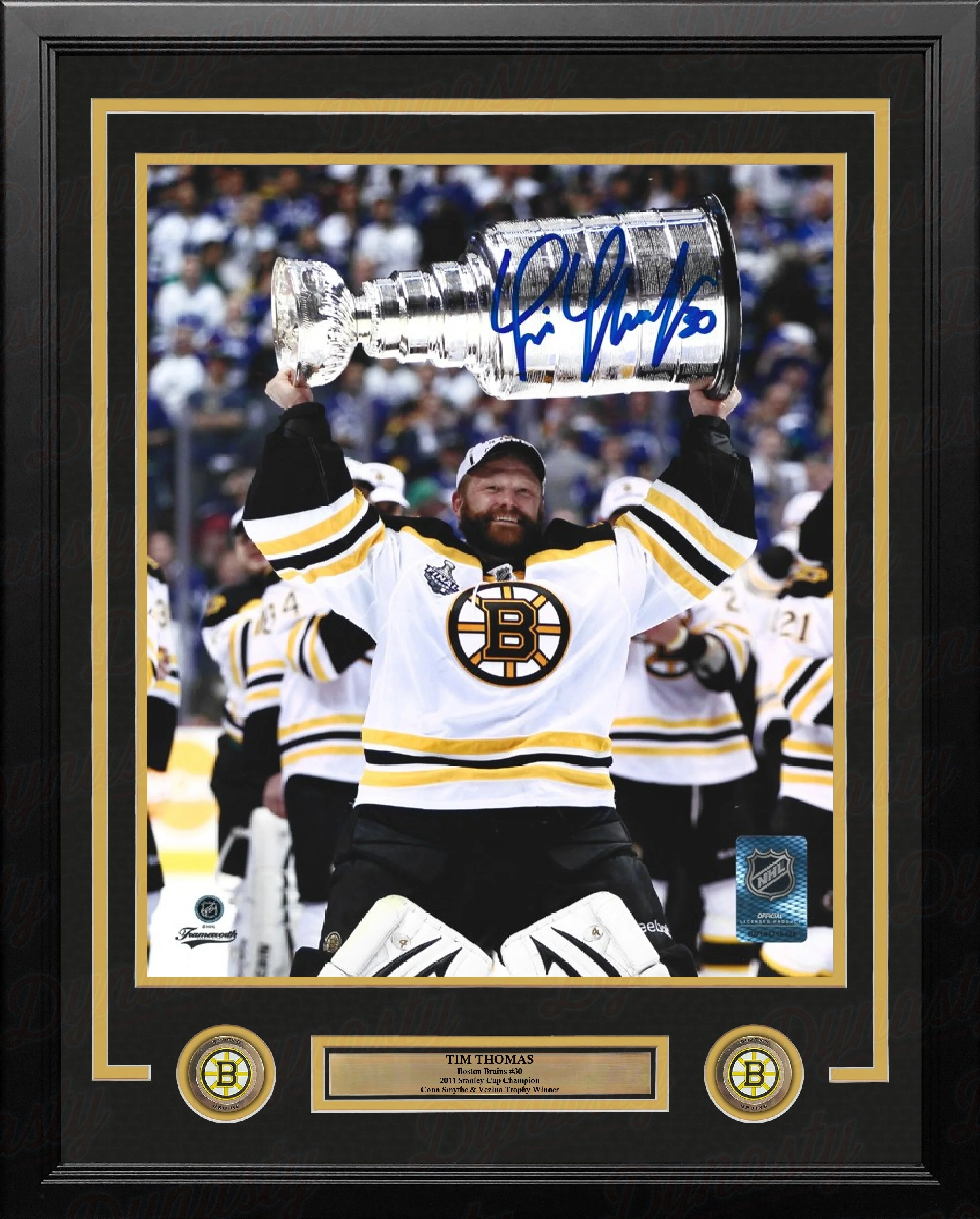 Tim Thomas 2011 Stanley Cup Champions Boston Bruins Autographed 16" x 20" Framed Hockey Photo