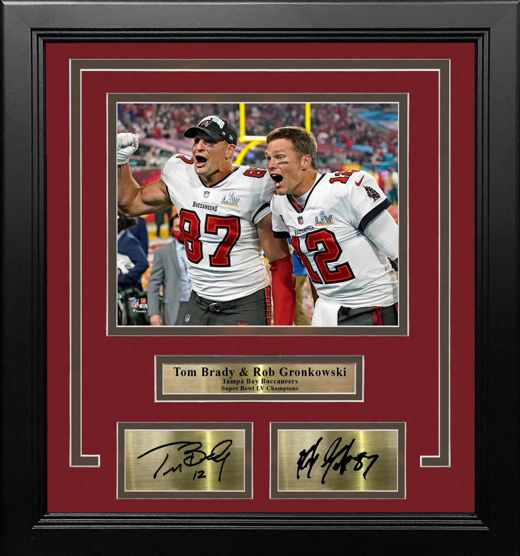 Tom Brady & Rob Gronkowski Super Bowl LV Tampa Bay Buccaneers 8x10 Framed Photo Engraved Autographs - Image 2