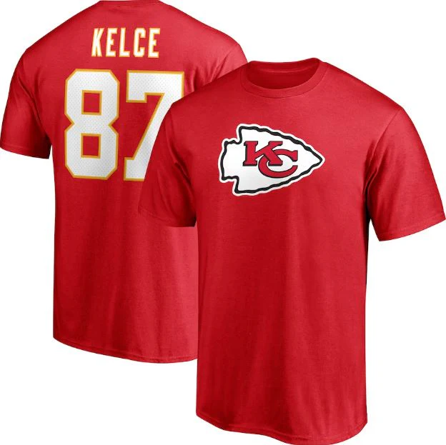 Travis Kelce Kansas City Chiefs Player Icon Name & Number T-Shirt - Red