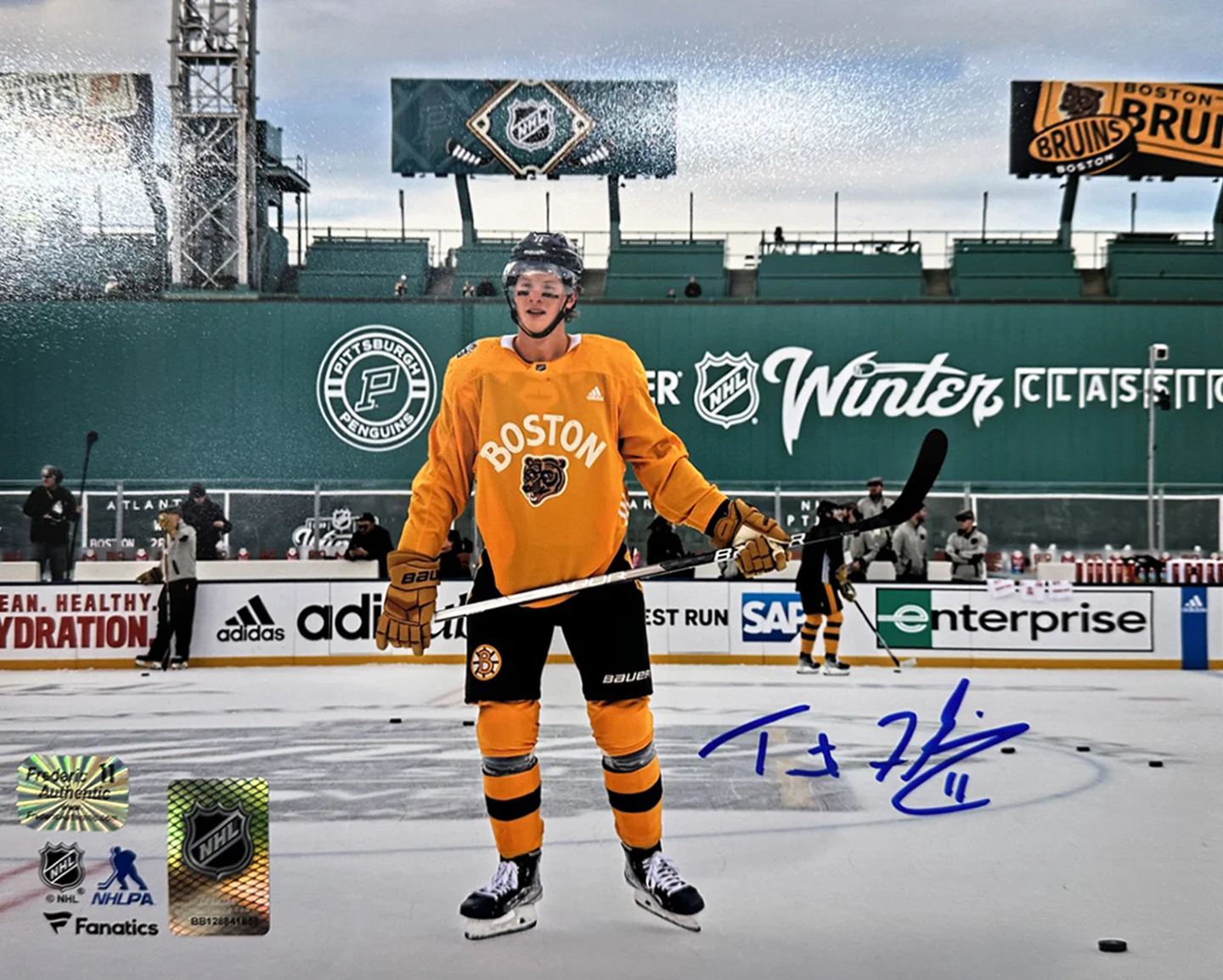 Trent Frederic Winter Classic Action Boston Bruins Autographed 8" x 10" Hockey Photo - Image 2