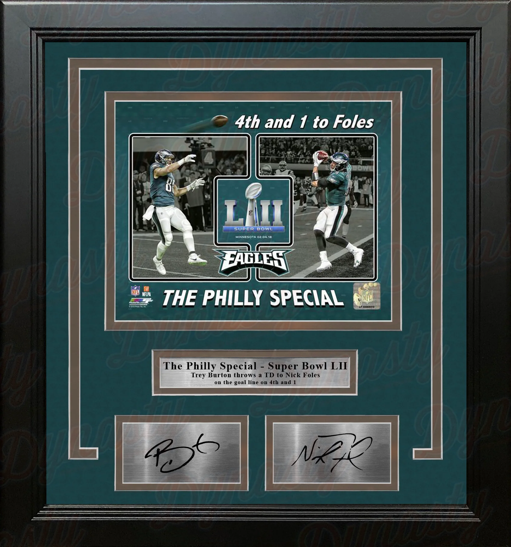 Trey Burton & Nick Foles Eagles Philly Special Collage 11x14 Framed Photo with Engraved Autographs
